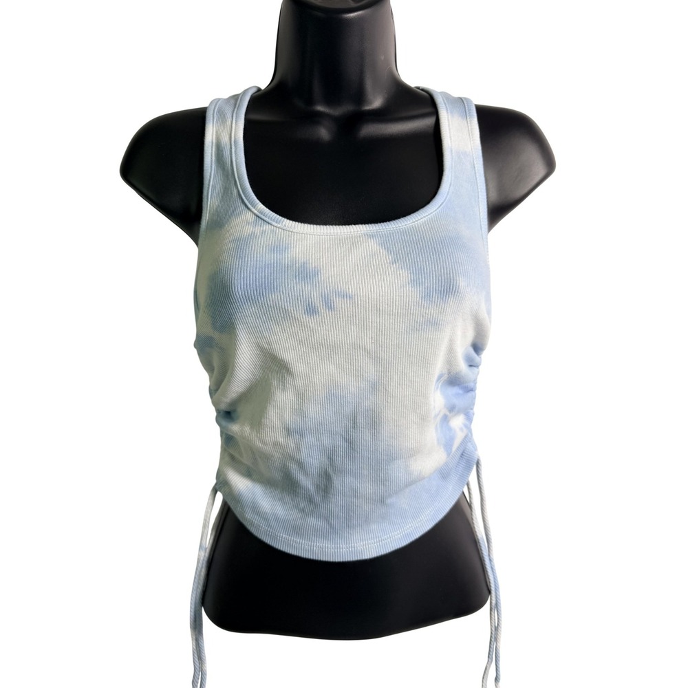 Tillys Tank Top Juniors Medium Blue Scoop Neck Ruched Side Drawstring Stretch